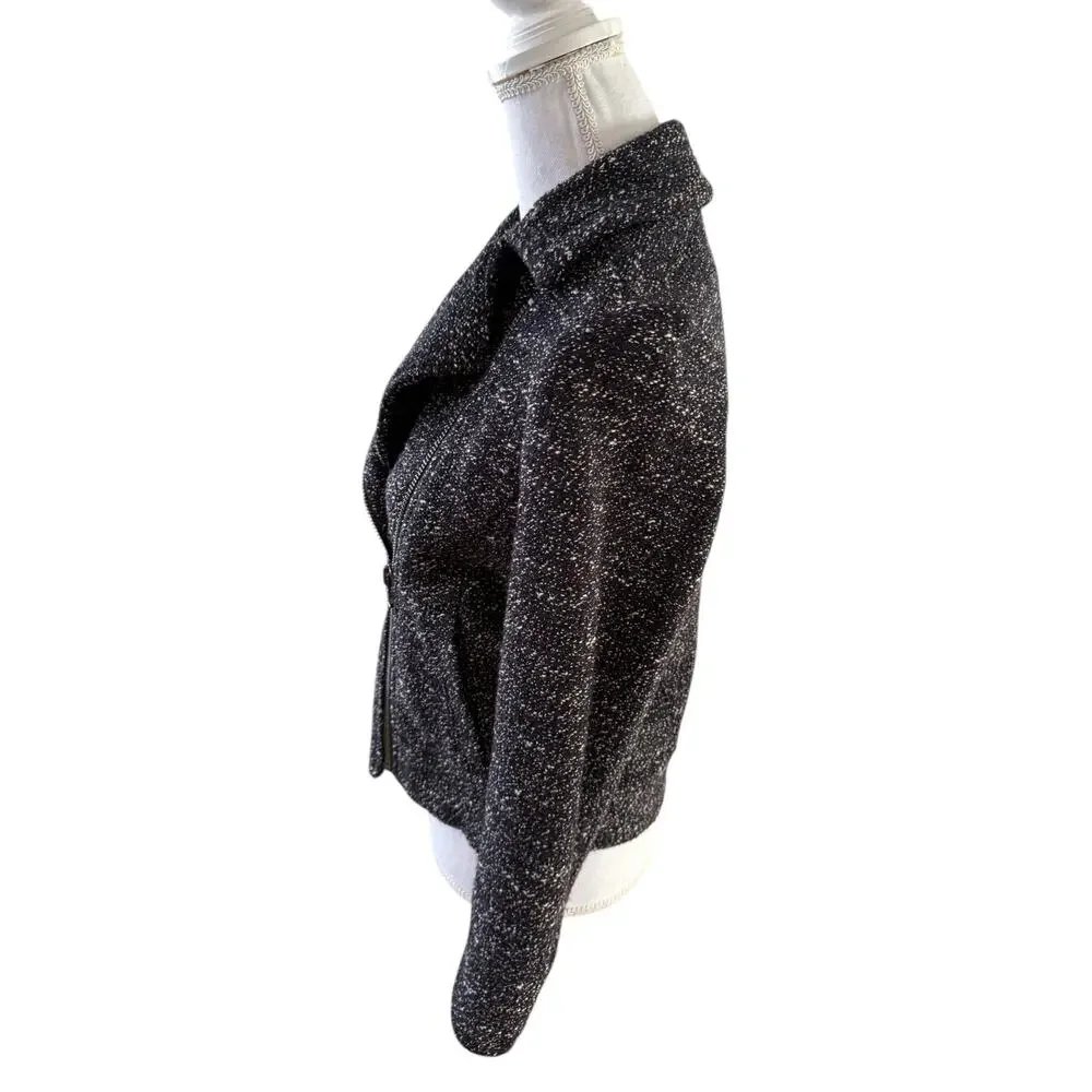 J Crew Tweed Boucle Moto Zipper Detail Jacket Black White 6